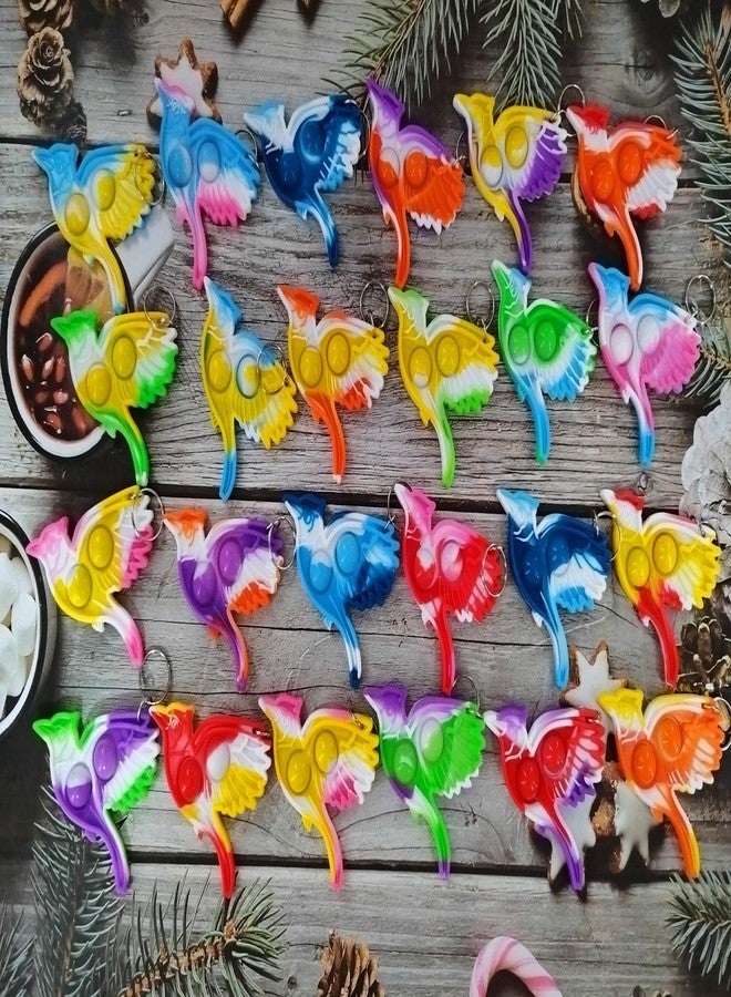 HOZKEAP 24 Packs Bulk Birds shape Backpack Mini Pop Rainbow Keychain, fidgets Bubble Toys for Kids Children Classroom Students Gifts, Birthday Party Favors - Image 2
